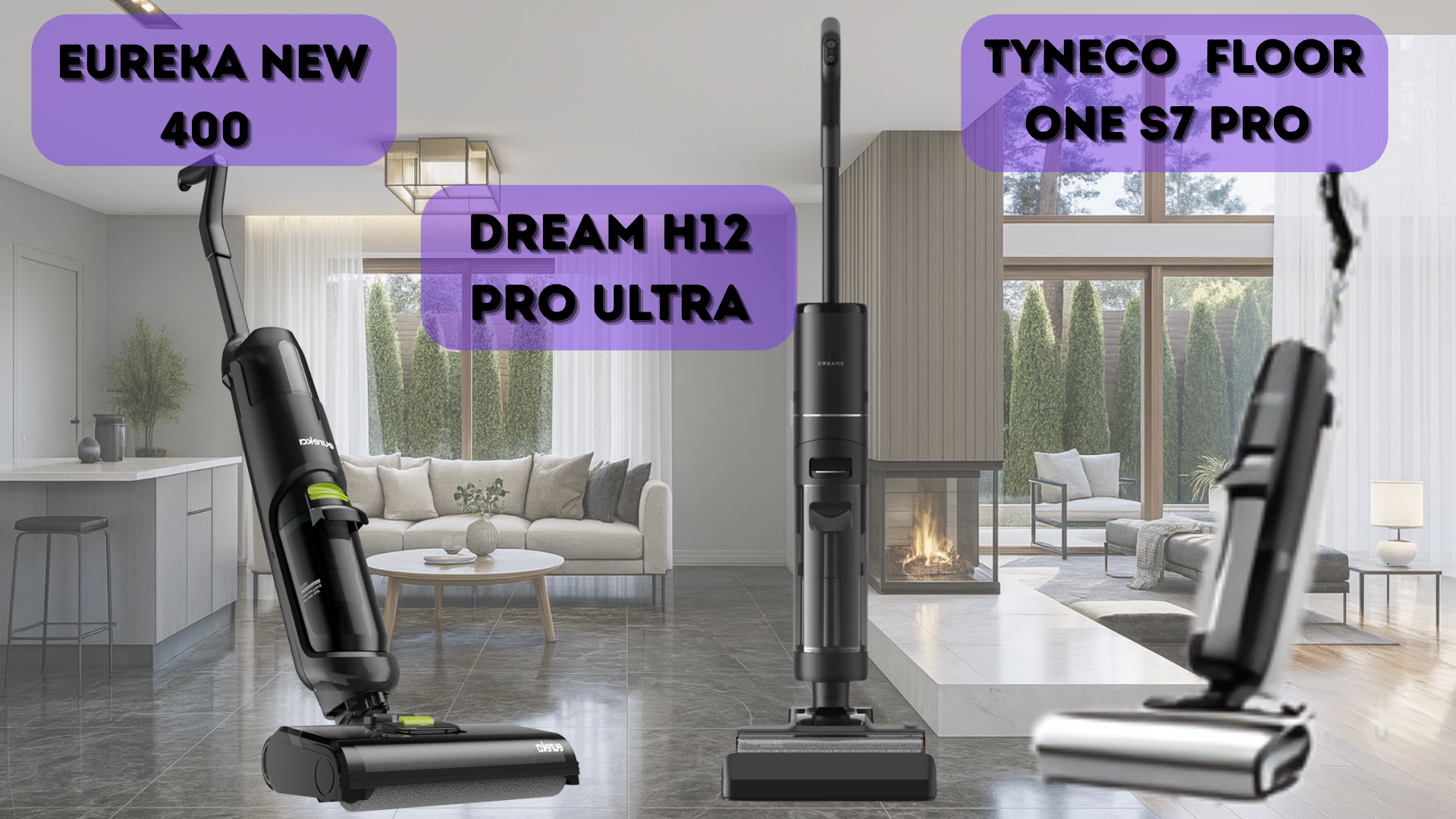 Featured wet & dry cordless floor cleaners in a modern living room